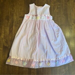 Girls Size 5 Party Dress Pink Seersucker Birthday Butterfly Garden Preppy School